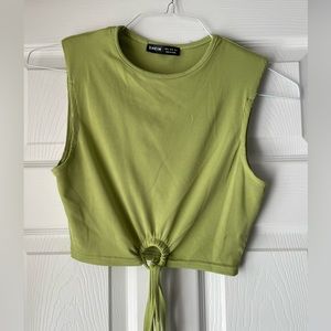Green crop top with shoulder pads